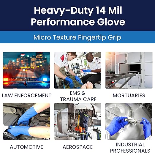 Adenna HERO Disposable Latex Gloves - 14 Mil, NFPA-Approved Heavy Duty Glove with 12" Extended Cuff & Micro-Textured Grip, Exam Grade, Powder Free, Pack of 50, 2X-Large, Blue