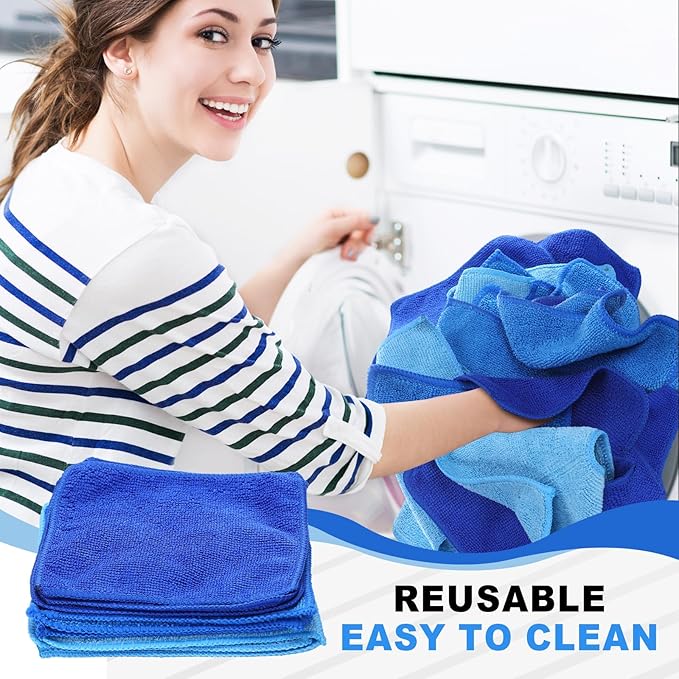 Tanlade Microfiber Cleaning Cloth 6"x6" Cleaning Rags Reasonable Kitchen Towels Microfiber Towels Cars Wash Dry Erase Cloth (Blue/Light Blue/Dark Blue,30 Pcs)
