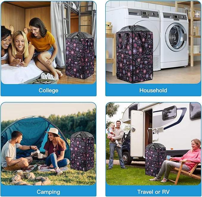 Bukere Laundry Backpack Bag for Women Girls, Extra Large Laundry Basket Hamper for College Dorm Room Essentials, Adjustable Shoulder Straps, Collapsible Freestanding Laundry Bag for Gym, Yacht