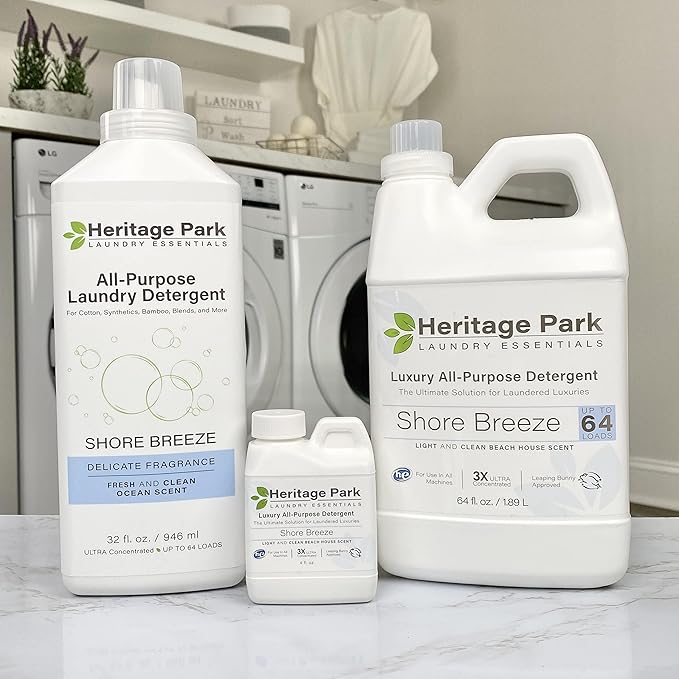 Heritage Park Luxury Laundry Detergent | Dermatologist Tested Plant based Natural & Enzyme Laundry Detergent | Sensitive Skin Friendly - Shore Breeze (64 fl oz)
