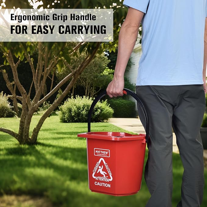 Matthew Cleaning 4.2 Gallon Mop Bucket, Heavy Duty Plastic Cleaning Bucket with Built-in Pour Spout, Mop Holder and Comfort Grip Handle, House and Commercial Cleaning Supplies, 1 Pack Red