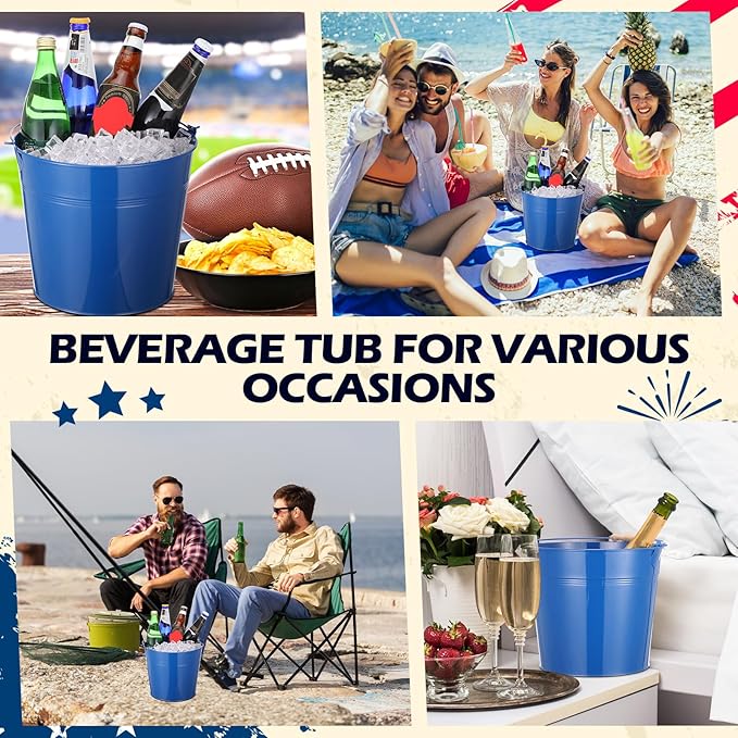 12 Pcs Large Galvanized Metal Buckets with Handle 10 Inch Heavy Duty Stainless Steel Pails Round Pail for Party Wedding, Crafts, Utensils, Table Centerpieces (Royal Blue)