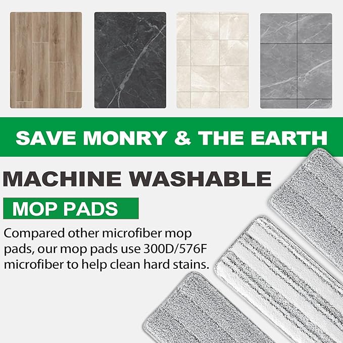 Flat Mop Pads, 3 Pack 13" X 4.9" Microfiber Mop Pad/Refill/Head, Mop Pads Washable Microfiber Squeeze Cleaning Mop Heads Replacement - White and Grey