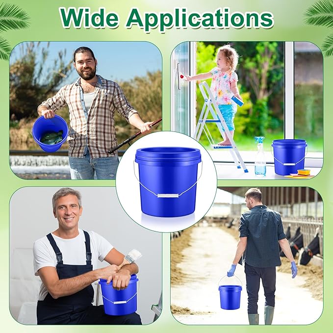 Tioncy 10 Pcs 2 Gallon Plastic Bucket with Lid Heavy Duty 2 Gallon Bucket Pail with Lid Handle for Storage Container Home Household Cleaning(Blue)