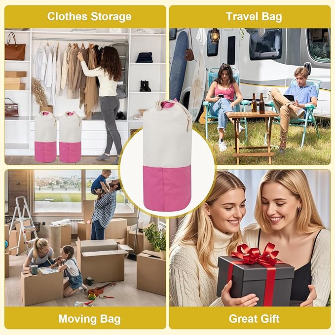 Single-shoulder backpack-style laundry bag with shoulder strap and pockets, made of durable canvas material, with drawstring closure design, suitable for college, travel, laundromats, and apartments.