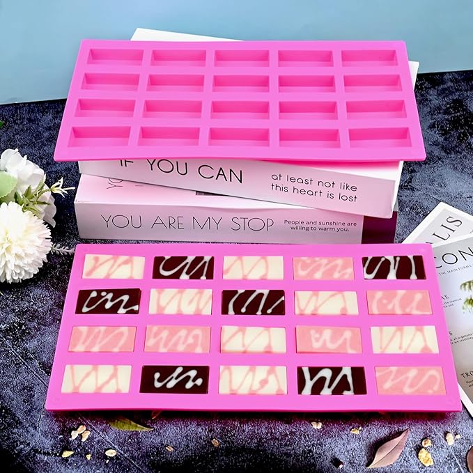 Sakolla 2 Pack Chocolate Bars Silicone Molds, Rectangles Candy Bars Molds, Making Chocolate,Rice Crispy Pops, Caramels, Dessert, Energy Bar and Soap