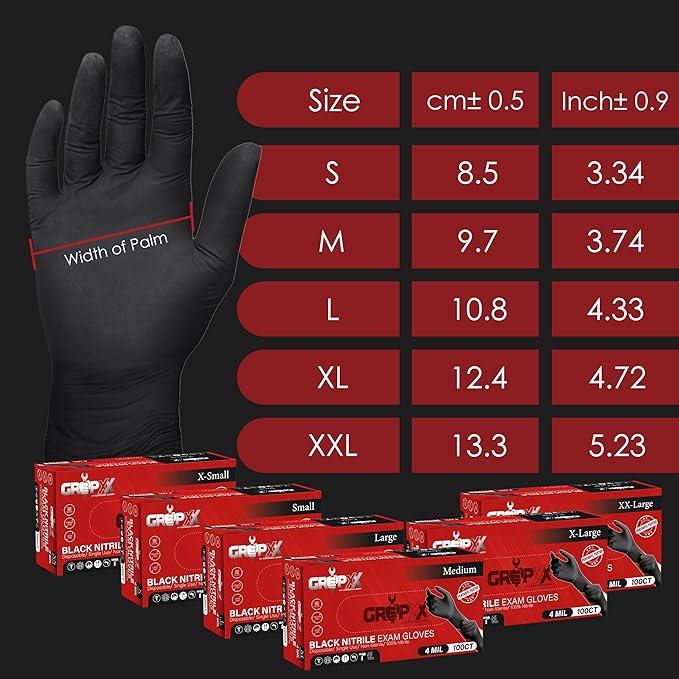 Black Nitrile Gloves Disposable Latex Free & Powder Free, 4 Mil Rubber Glove, Cleaning, Cooking, Mechanic(XS-XXL)