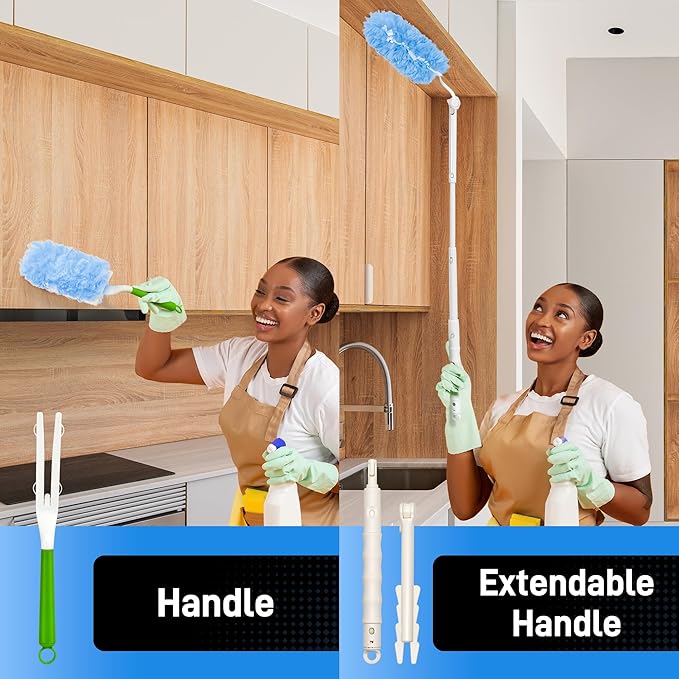 30 Pack Heavy Duty Duster Refills Compatible with Swiffer Dusters,Disposable Dusters Kit for Cleaning Dusting Furniture Blind Ceiling Fan,30 Pack 360 Feather Dusters,1 Handle,1 Upgrade Telescopic Hand