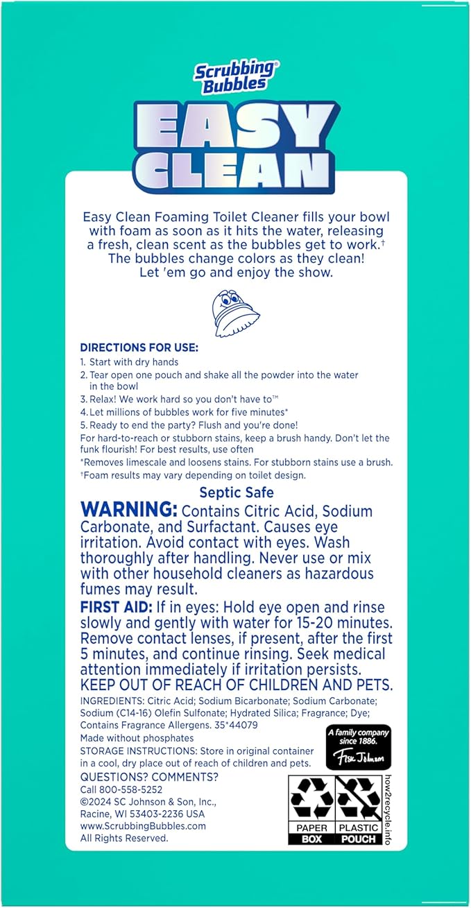 Scrubbing Bubbles Easy Clean Foaming Toilet Bowl Cleaner, Easy Drop In Powder Pouches, 100g (2 Pouches)