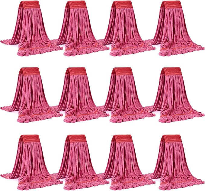 Matthew Cleaning Microfiber Tube Mop(Large,Red,12Pack) Heavy Duty Mop Head Replacement,Excellent Absorbency,Premium launderability,Reusable,Loop end for Home,Commercial and Industrial Use