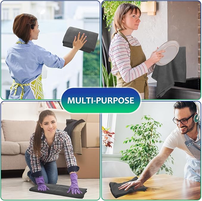 Newwiee 3 Pcs Extra Large Microfiber Cleaning Cloth 30" x 20" Washable Reusable Microfiber Towel Streak Free Lint Free Cloth for Cleaning Home Glass Office Window Bathrooms (Gray)