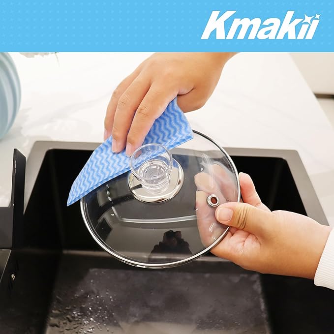 KMAKII Reusable Heavy Duty Cleaning Cloths – Multi-Purpose Dish Towels & Wipes for Kitchen & Home, Super Absorbent, 12 x 12 in (30 x 30 cm), Blue, 50 Pack