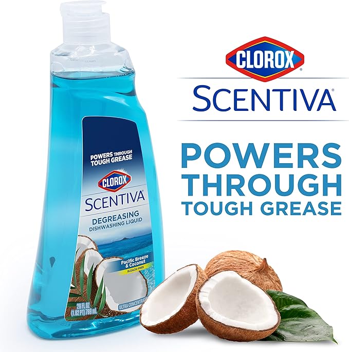 CLOROX Scentiva Dishwashing Liquid Soap | Smells Great and Cuts Through Grease Fast | Quick Rinsing Formula for a Powerful Clean You Can Trust, Pacific Breeze & Coconut, 26 Oz (Pack of 6)