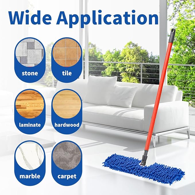 4 Pack Mop Heads Replacements Compatible with O-cedar Dual-Action Flip Mop, Chenille + Microfiber Mop Refills for Dry/Wet Use, Reusable and Machine Washable Dust Mop Cloths for Hardwood Floor Cleaning