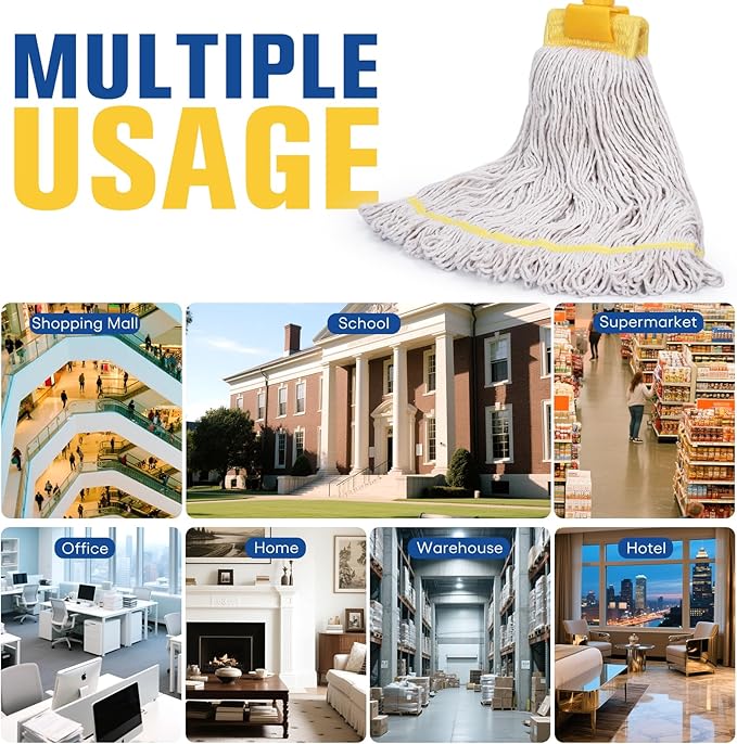 Matthew Cleaning Commercial Mop Head Replacement, 5 Inch Wide Headband, Looped End Cotton Blend String Wet Mops for Floor Cleaning, 18 oz Medium, Case Pack 12 Pcs White