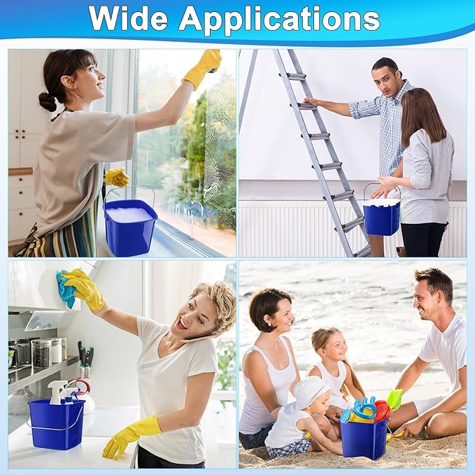 Zhehao 6 Pcs 3 Quart Cleaning Bucket Small Detergent Square Bucket Sanitizing Plastic Pail with Handles Square Cleaning Pail for Home, Offices, School, Commercial Use, Food Service (Dark Blue)