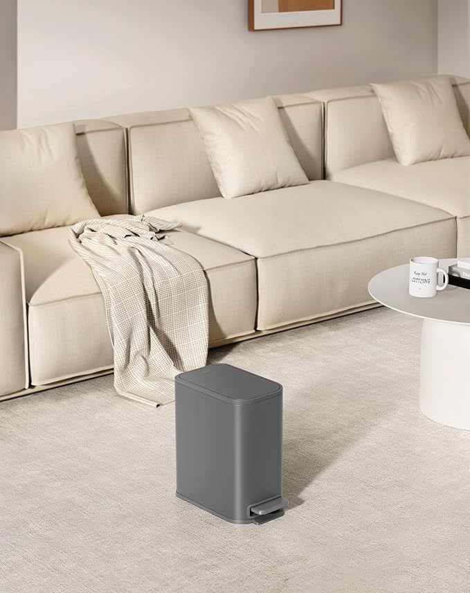 Cesun Small Bathroom Trash Can with Lid Soft Close, Step Pedal, 5 Liter / 1.3 Gallon Stainless Steel Garbage Can with Removable Inner Bucket, Waste Basket for Bathroom, Bedroom (Gray)