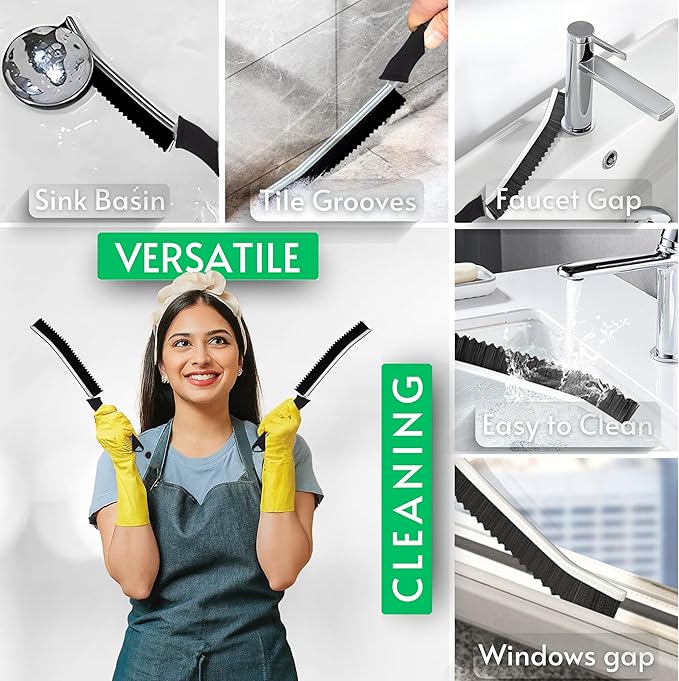 Hard Bristle Crevice Cleaning Brushes for Household use - Multifunctional Crevice Cleaning Tools for Housekeeping & Bathroom Cleaning Tools - Small Cleaning Brushes for Tight Spaces