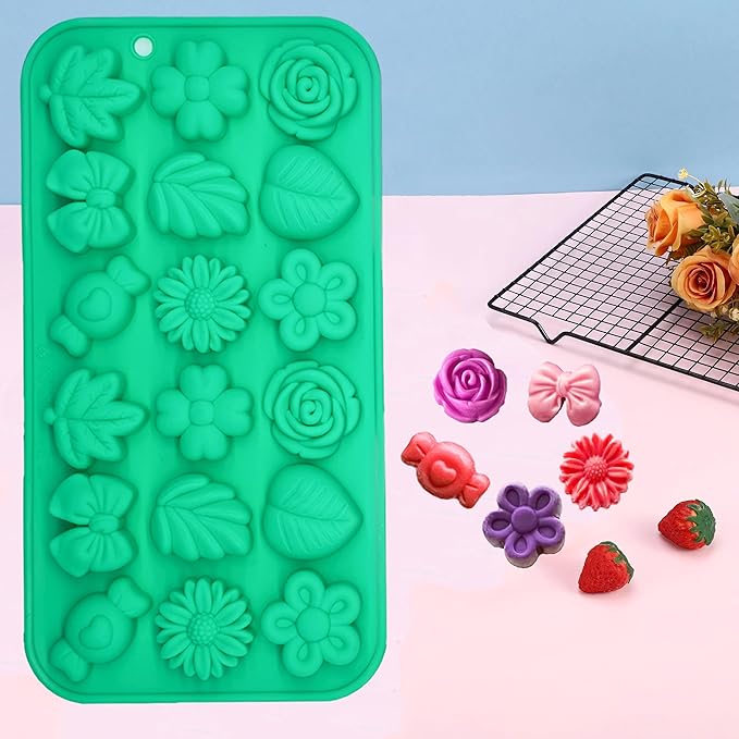 Gummy Candy Molds - 2Pcs Silicone Gummy Daisy Flower/Tulip Flower/Bow Tie/Leaf Candy Mold for Kids, Non-stick and Bpa Free for Candy Chocolate Gummy Jello Baking Soap Pudding Cookie Desserts Making