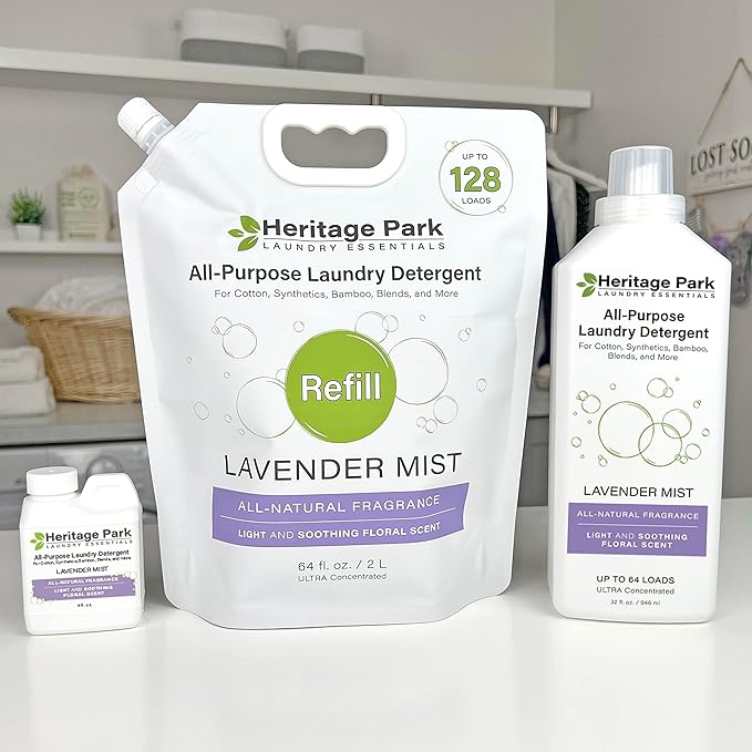 Heritage Park Luxury Laundry Detergent | Dermatologist Tested Plant based Natural & Enzyme Laundry Detergent | Sensitive Skin Friendly - Lavender Mist (64 fl oz Refill)