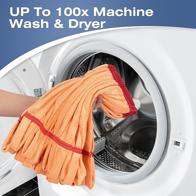 Matthew Cleaning Microfiber Tube Mop(Meduim,Orange,3Pack) Heavy Duty Mop Head Replacement,Excellent Absorbency,Premium launderability,Reusable,Loop end for Home,Commercial and Industrial Use