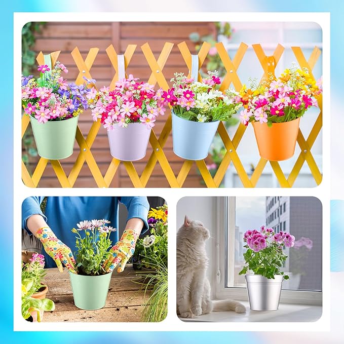 Bokon 24 Pack Colored Metal Small Bucket with Handle 6 x 4.3 x 5 Inch Galvanized Bucket Pail Bulk for Ice Tin Can Classroom Crafts Party Favor Decoration Table Centerpieces Christmas Wedding Birthday