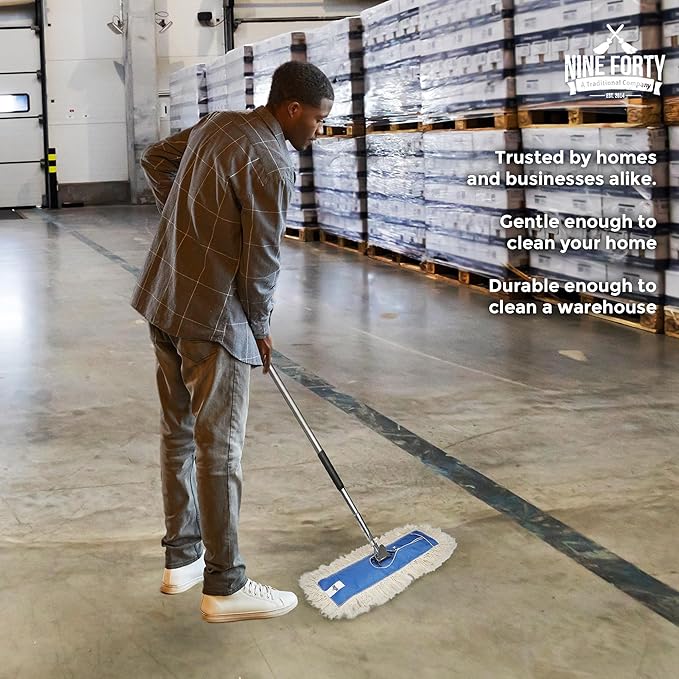 Nine Forty Industrial-Grade 48x5 Cotton Dust Mop Head Refills, Perfect Replacement for Busy Home, Gym, Industrial and Commercial Spaces, Heavy-Duty Mop for Janitorial & Housekeeping Needs - 1 Pack