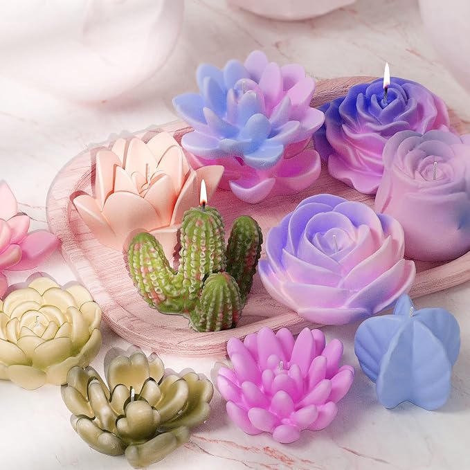 9 Pcs Flower Succulent Molds & Peony Rose Resin Candle Mold - Craft Supplies 3D Mold for Resin Casting