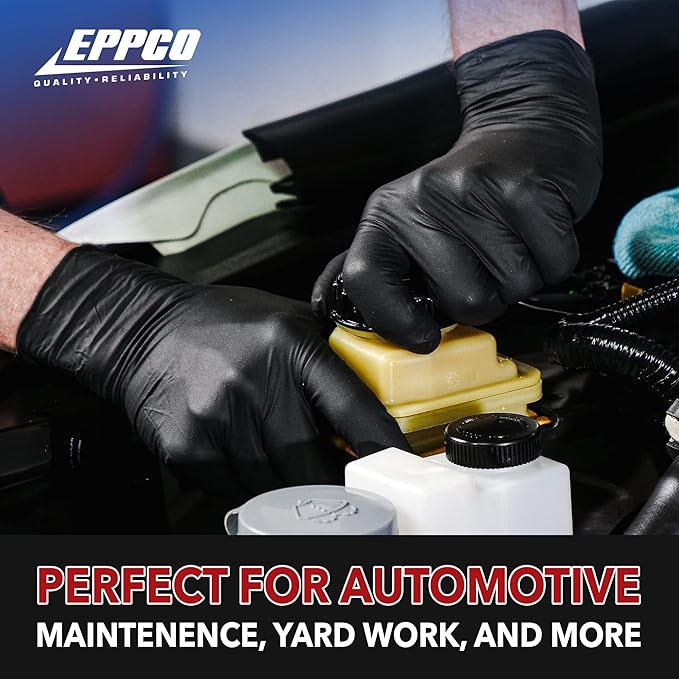 EPPCO Grease Bully 6-Mil Black Nitrile Gloves Disposable Powder Free, Latex Free Textured Superior Grip Glove for Mechanics