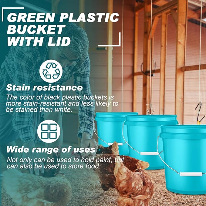 6 Pack 2 Gallon Plastic Bucket with Lid Heavy Duty Pail with Metal Handle Reusable Small Multipurpose Paint Buckets Container for Food Storage(Sky Blue)