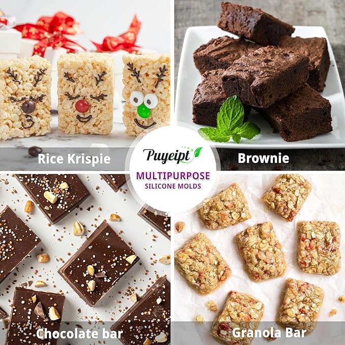 6-Cavity Rice Krispie Treat Molds, 3 Pcs Silicone Candy Bar Molds, Non-Stick Rectangle Chocolate Molds for Making Rice Crispy Snacks, Dubai Chocolate, Candy Bars, Brownies