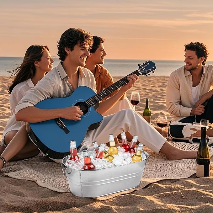 2 PCS Galvanized Bucket 4 Gallon Ice Buckets for Parties with Carry Handles Stainless Steel Beverage Tub for Parties 4 Gallon Galvanized Tub with Handles Drink Buckets for Parties Supplies