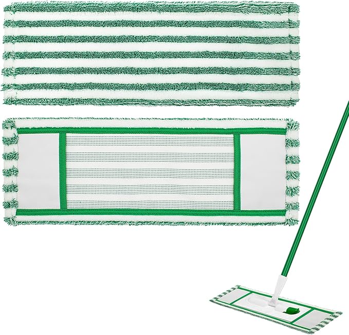Microfiber Mop Pad Refills Compatible with Libman Wet & Dry Microfiber Mop,Reusable Mop Head Replacement for Multi Surface Floor Wet/Dry Cleaning,2 Pack Microfiber Dust Mop Pads Refills,Green/White