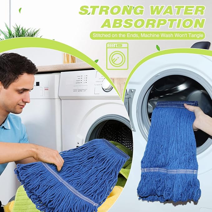 Roshtia 30 Pieces Commercial Mop Head Replacement Floor Cleaning Wet Mop Heads Heavy Duty Large Cotton String Sweeper Refills for Industrial Home Use(Blue)