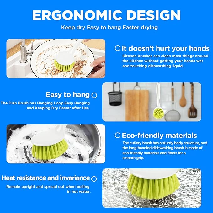 3 Pcs Household Cleaning Brushes with Handles are Perfect Cleaning Pans Dish Brush Scrub Brush Kitchen Cleaner for Cleaning Pasta Plate countertops and Cleaning Brushes for Household use
