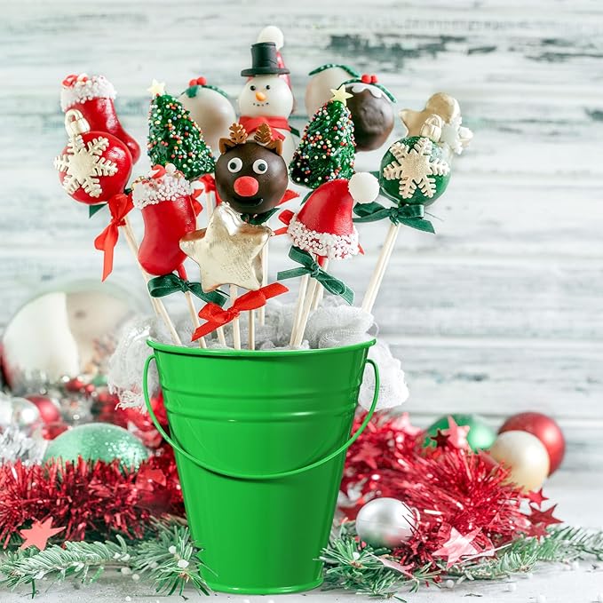 Sadnyy 12 Pack Metal Buckets with Handle, Galvanized Bucket 4.5 x 5 Inch Basket Bucket Party Supplies, Crafts for Christmas Halloween Candy Bars Vase Crafts(Green)