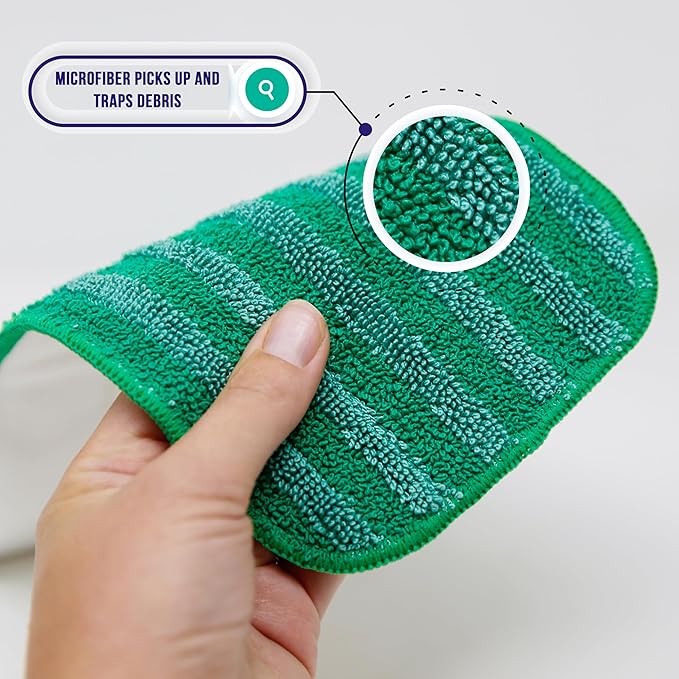 Don Aslett's 12" Mop with 2 Reusable Microfiber Pads | Bathroom or Kitchen | 360° Rotating Head | Machine Washable | Extending Pole