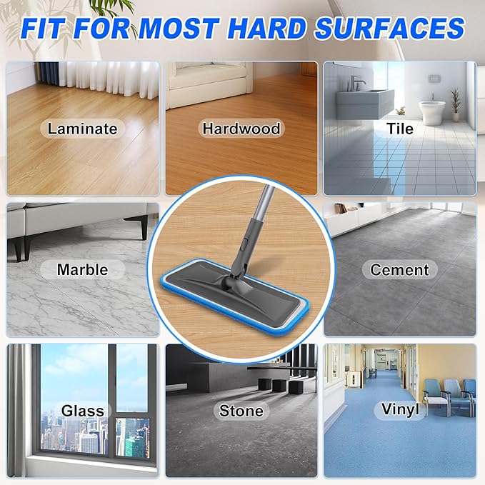 Microfiber Mops for Hardwood Floor Cleaning - BPAWA Flat Floor Mop with 4 Washable Pads for Laminate Wood Tile Vinyl Home Kitchen Bathroom - 59" Adjustable Handle
