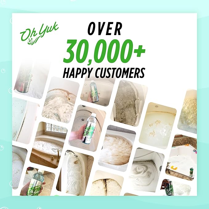 Oh Yuk Jetted Tub Cleaner for Jacuzzis, Bathtubs, Whirlpools, The Most Effective Jetted Tub Cleaner, Septic Safe, 4 Cleanings per Bottle - 16 Ounces