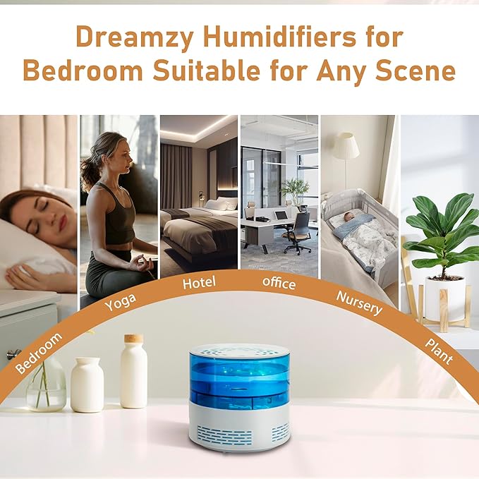 Small Humidifiers for Bedroom, 3in1 Desk Humidifier for Office USB with Essential Oil Diffuser 7LED Quiet Easy Clean, Portable Humidifiers for Travel Home Plant Nightstand Hotel Nursery