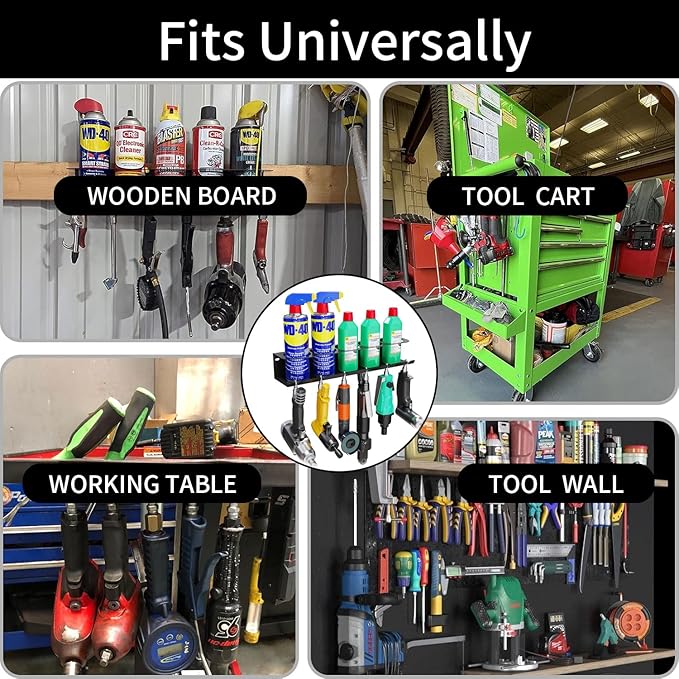 Spray Can Holder Rack Organizer,Pneumatic Tool Aerosol Rack Combo Paint Bottle Storage 5 Can Spray Bottle Holder Heavy-Duty Steel Wall Mounted for Garage and Workspace