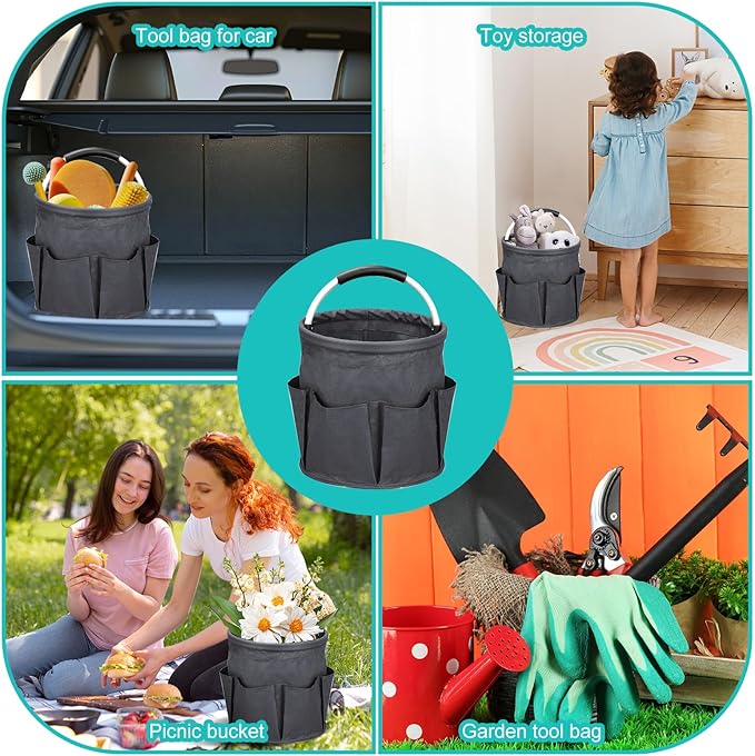 Cleaning Caddy for Cleaning Supplies,17L Cleaning Supply Caddy with Handle Foldable Cleaning Supplies Organizer Bucket Cleaning Products Organizers for Home, Garden (Gray)