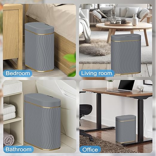 Bathroom Trash can with Automatic Touchless Lid, 2.6 Gallon Motion Sensor Small Garbage Can, Slim Waterproof Smart Trash Bin for Bedroom, Office, Living Room