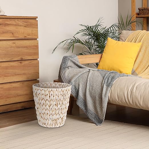 Boho Wicker Trash Can with Lid,Waterproof Bathroom Trash Can Hand Woven Wicker Waste Baskets for Kitchen Office Bedroom