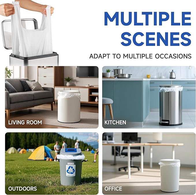 Small Trash Bags with Handles 2 Gallon 50 Count White - Ocean Plastic Upcycling - Plastic Garbage Bags, Can Bin & Waste Basket Liner for Kitchen, Bathroom, Office and Pets