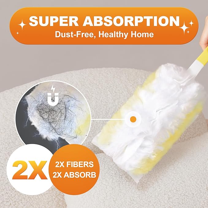 JOYMOOP Disposable Duster for Cleaning, with 2 Handles & 24 Ct Blue Heavy Duty Refills for Swiffer Feather Duster, Household Cleaning Tool for Electronics, Dusting Furniture, Blinds, Pet Hair