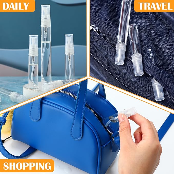 Tanlade 300 Pcs 5ml/10ml Mini Spray Bottles Clear Glass Perfume Atomizer Sprayer Bottles Portable Perfume Travel Refillable Bottle for Travel Pocket Dispenser Container