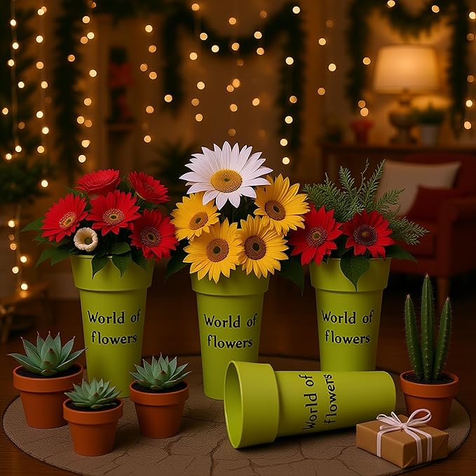 VITAGIR. Set of 6 Buckets for Cut Flowers in Plastic Green Matte Color 14 Inch, Flower Buckets for Flower Bar Ideal for Displaying Flowers in Florist Shop or as Home. (Green)