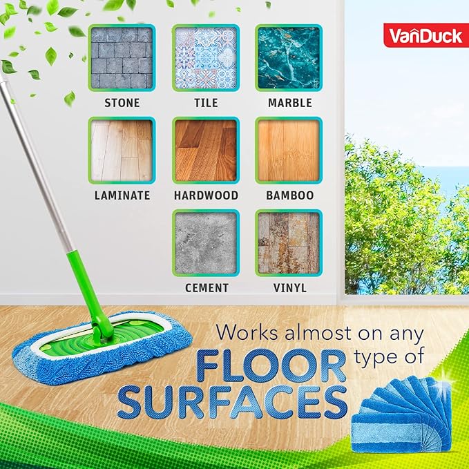 VanDuck Reusable Pet Heavy Duty Mop Pads Compatible with Swiffer Sweeper (6-Pack) - Washable Microfiber Mop Pads for Wet & Dry Use - All Purpose Floor Mopping and Cleaning Product