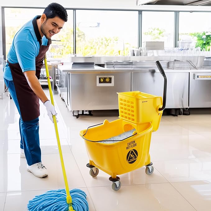 Dryser Commercial Side Press Wringer Combo Mop Bucket, 33 Quart, Yellow
